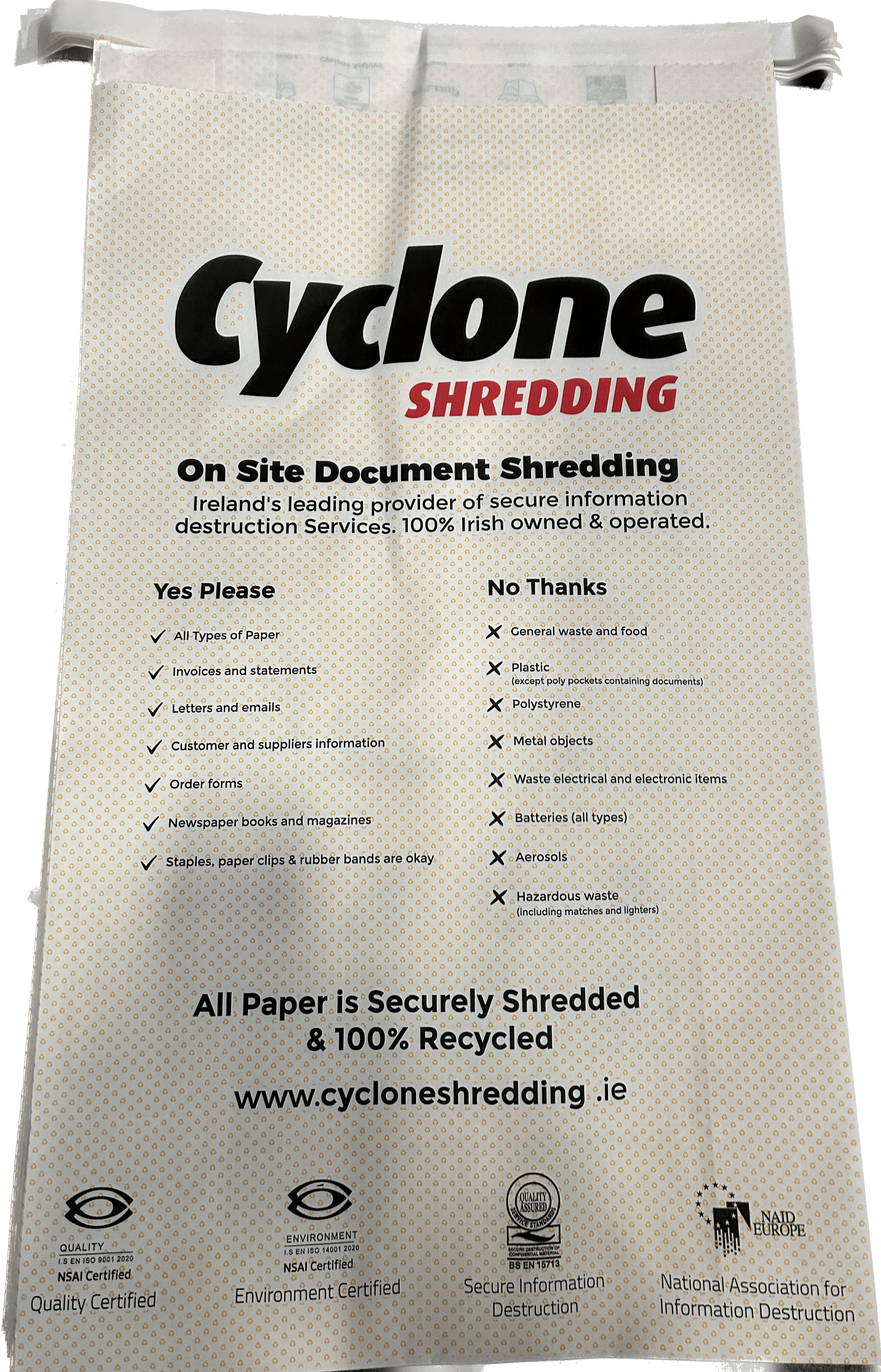 Cyclone Shredding sack